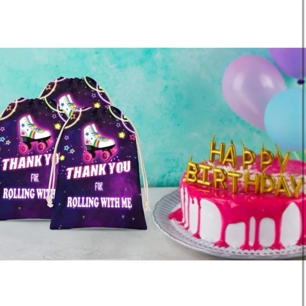 Disfuco Roller Skating Theme Party Bags, Roller Skate Neon Glow Party Favors Sup